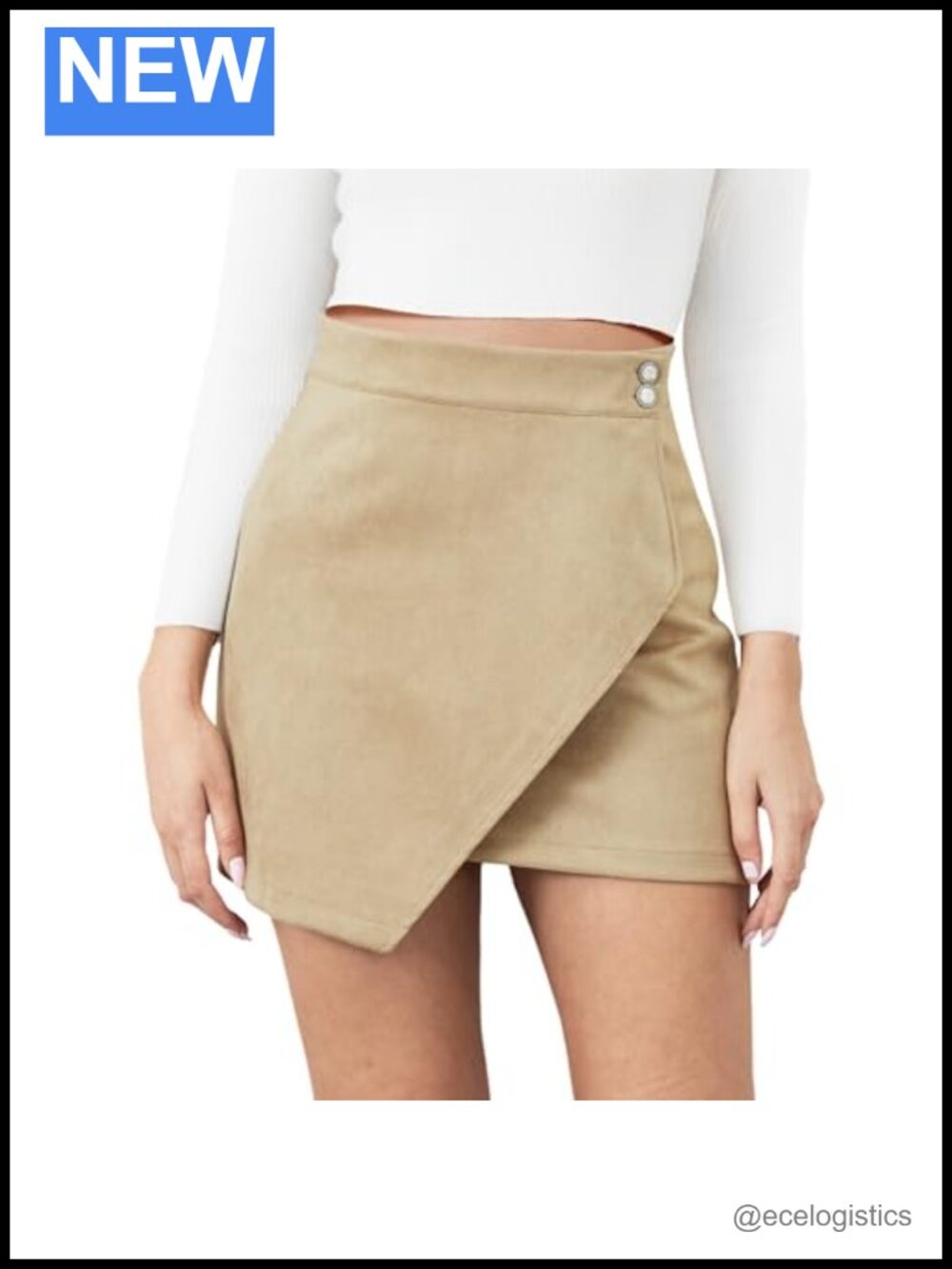 Vegan Suede High Waist Bodycon Mini Skirt with Pearl Buttons